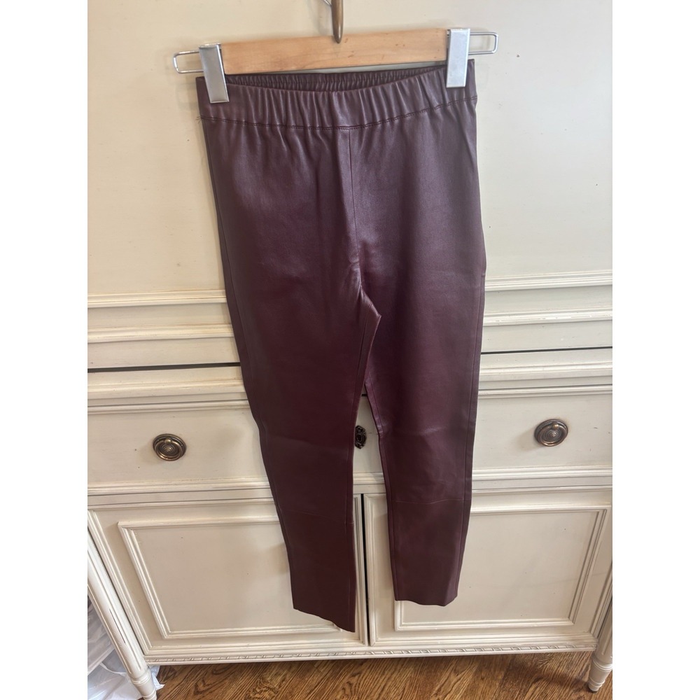 Intuition Paris Burgundy Lamb Leather Elastic Waist Skinny Pants XS Cotton Lined